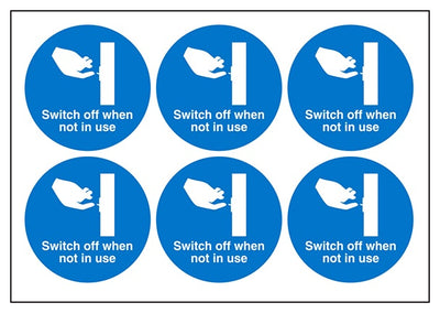 Switch Off When Not In Use Vinyl Labels On A Sheet