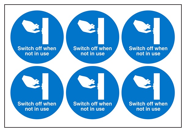 Switch Off When Not In Use Vinyl Labels On A Sheet