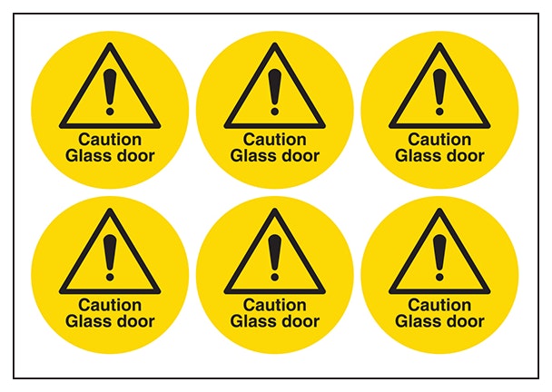 Caution Glass Door Vinyl Labels On A Sheet