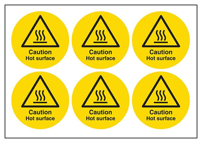 Caution Hot Surface Vinyl Labels On A Sheet