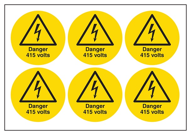 Danger 415 Volts Vinyl Labels On A Sheet
