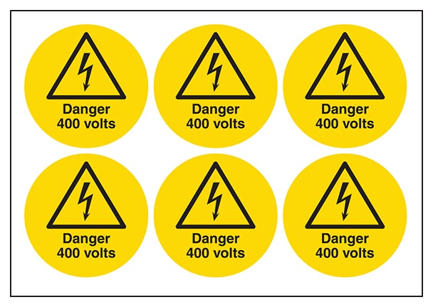 Danger 400 Volts Vinyl Labels On A Sheet