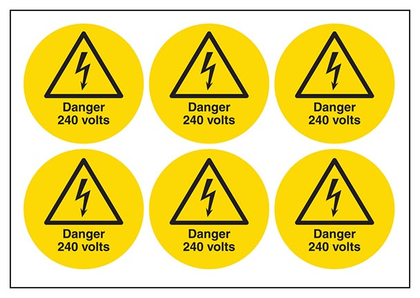 Danger 240 Volts Vinyl Labels On A Sheet