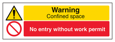 Warning Confined Space / Entry To Work Permit Only Sign - Landscape