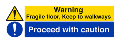 Warning, Fragile Floor / Proceed With Caution Sign - Landscape