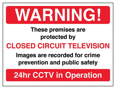 Warning! These Premises Are Protected By CCTV Sign - Red