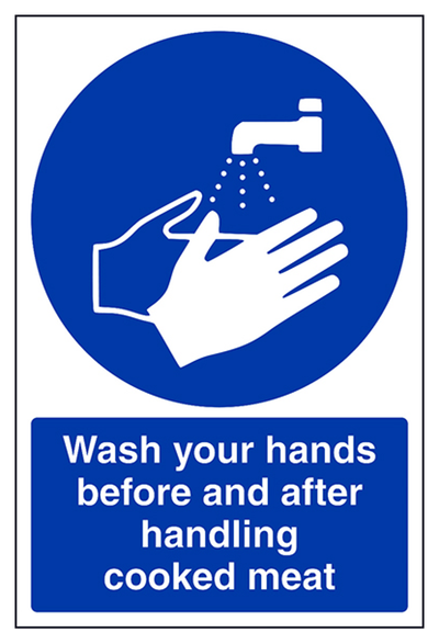 Wash Your Hands Sign - Cooked Meat - Portrait